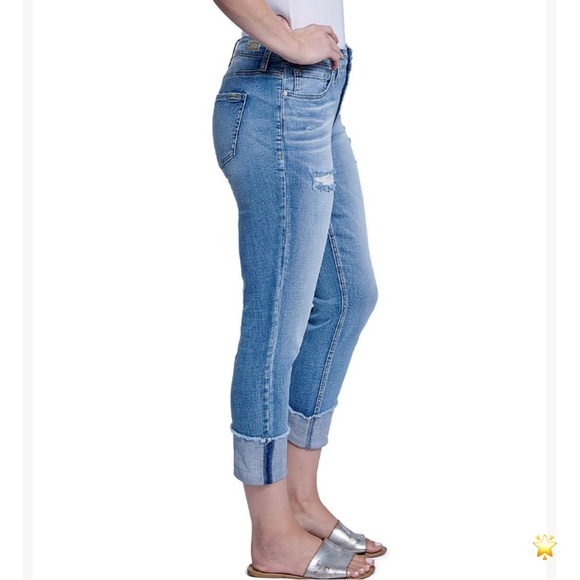 SIZE 14 SEVEN7 SLIM STRAIGHT LIGHT BLUE JEAN FRAYED HEM STRETCH - Picture 16 of 16